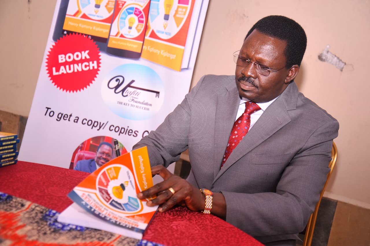Prof. Henry Kiplangat during the launch of his book, University Management Practices and Academic Staff Job Satisfaction: Perspectives from Kenya, at the Grand Winston Hotel in Nakuru, highlighting his contribution to scholarship, research and higher education leadership.